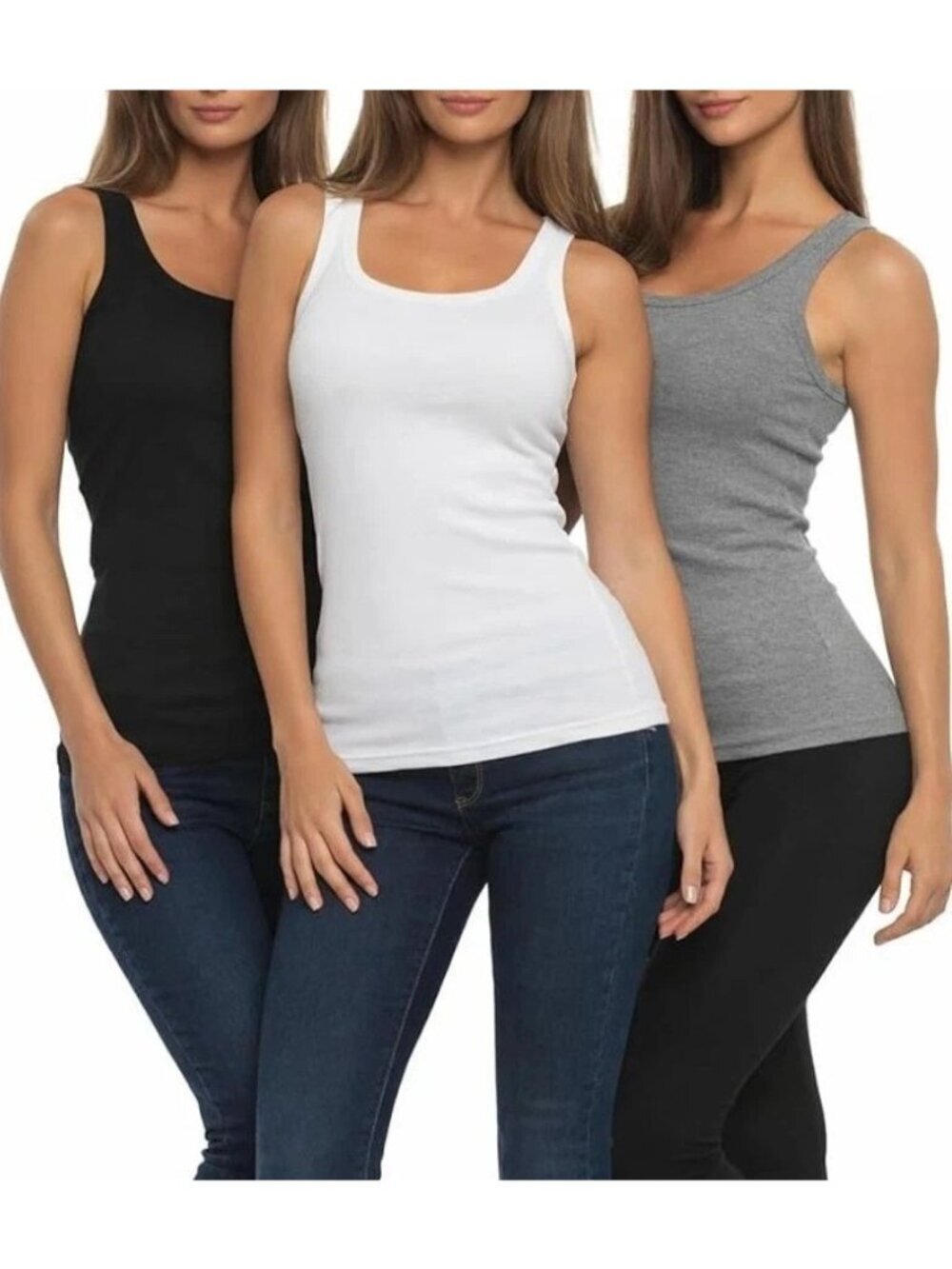 NWT Felina Women's M 3-Pack Ribbed Tank Tops Soft Cotton Blend  Multicolor B0487